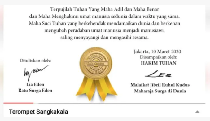 Kirim Video Terompet Sangkakala, Lia Eden: Corona Tanda Penghakiman Tuhan 8 Kirim Video Terompet Sangkakala, Lia Eden: Corona Tanda Penghakiman Tuhan