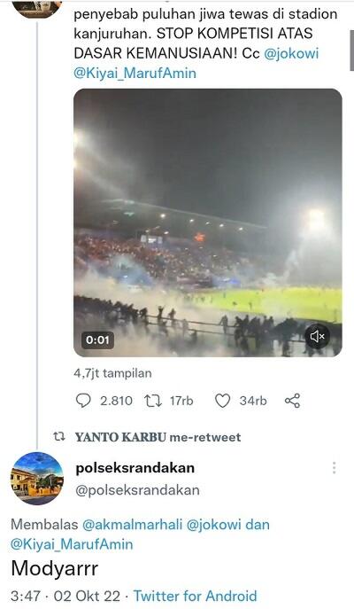 Cuitan Polsek Srandakan soal Tragedi Stadion Kanjuruhan Viral, Begini Tanggapan Polri